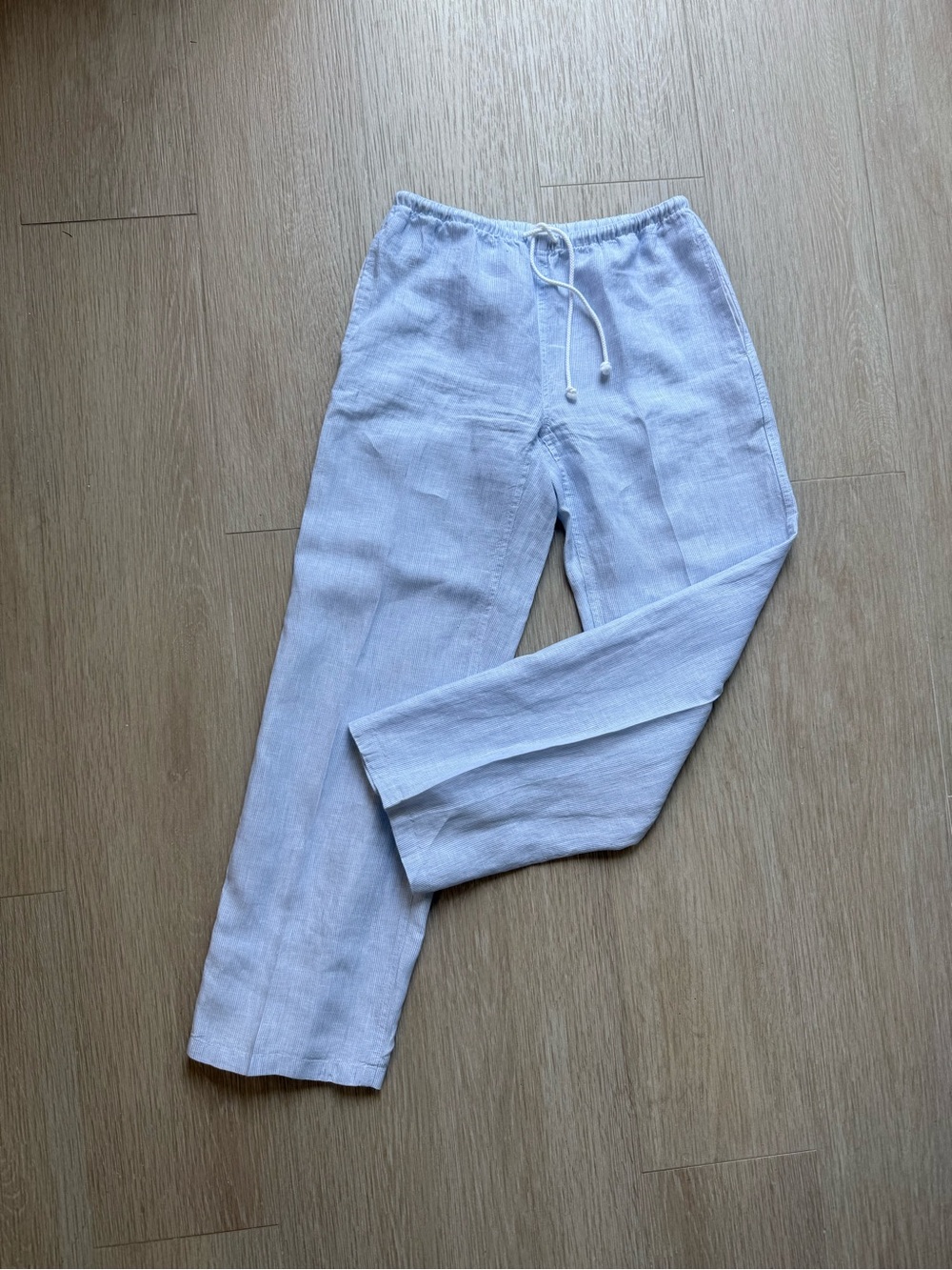 Aritzia TNA light blue stripe linen pants